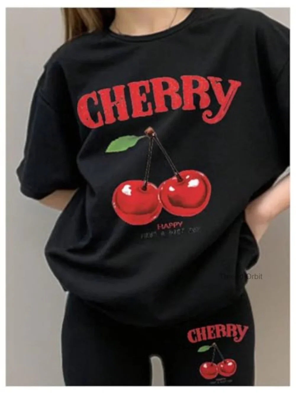 Girl's Cherry Print Tee and Flare Pants 2 Piece Set